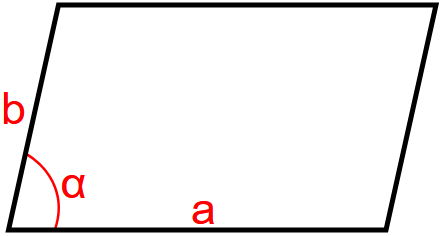  Gebitt vun engem Parallelogramm mat zwou Säiten an de Wénkel tëscht hinnen.[11]