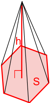Berechent de Volume vun enger Pyramid mat der Héicht an der Basis vun der Basis