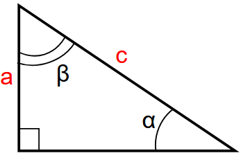 Fannt d'Wénkel vun engem rechteckegen Dräieck mat der Längt vum Been an Hypotenuse.