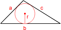 d'Gebitt vun engem Dräieck laanscht de Radius vum ageschriwwene Krees an dem Hallefperimeter
